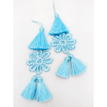 Set of 2 Blue Floral Tassels, Indian Tassels, Boho Chic Tassels